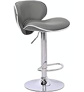 Evre Bar Stool Faux Leather Adjustable Height With Swivel Seat For Pub Kitchen Reception (Grey x 1)