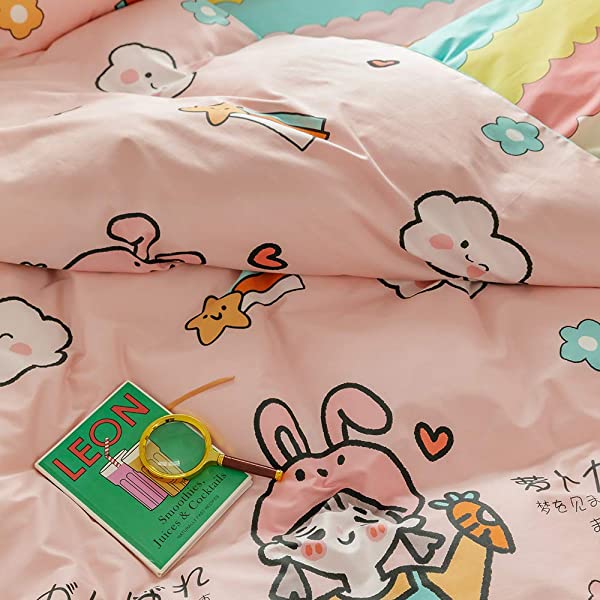 New Cartoon Animals Elephant Print Duvet Cover Sets for Kids 100% Cotton Reversible Soft 3 Pieces Kids Bedding Duvet Cover Pillowcases Kawaii Cloud Bedding Sets, Queen/Full Full/Queen (1 Duvet Cover + 2 Pillowcases) Multi A00 Elephant Bunny Balloon