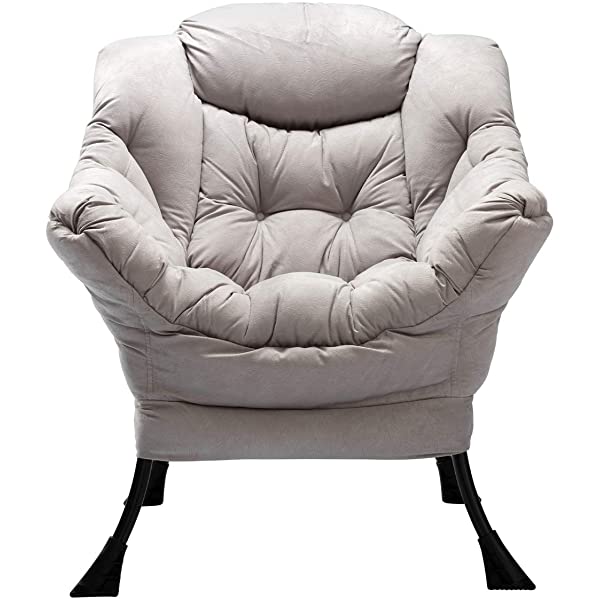 AbocoFur Modern Large Cotton Fabric Lazy Chair，Accent Contemporary Lounge Chair, Single Steel Frame Leisure Sofa Chair with Armrests and A Side Pocket, Beige