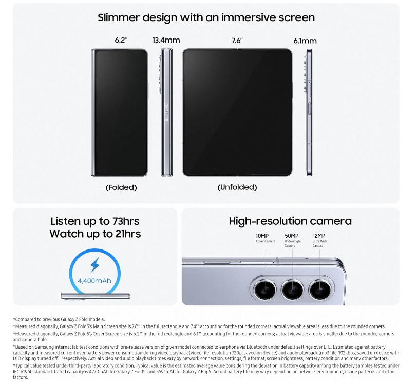 Samsung Galaxy Z Fold5, Unlocked Android Smartphone, 256GB Storage, Icy Blue, 3 Year Manufacturer Extended Warranty (UK Version)