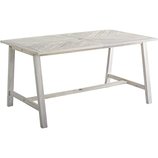 Walker Edison 5 Person Outdoor Wood Chevron Patio Furniture Dining Set Table Chairs Bench All Weather Backyard Conversation Garden Poolside Balcony, 4 Piece, Brown Brown 4 Piece Dining Set