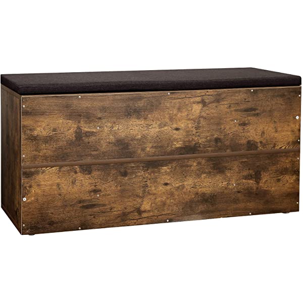 VASAGLE Cubbie Shoe Cabinet Storage Bench with Cushion, Adjustable Shelves, Holds up to 440lb, Rustic Brown ULHS10BX
