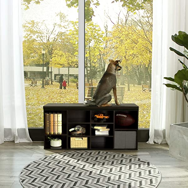 VASAGLE Cubbie Shoe Cabinet Storage Bench with Cushion, Adjustable Shelves, Holds up to 440lb, Rustic Brown ULHS10BX