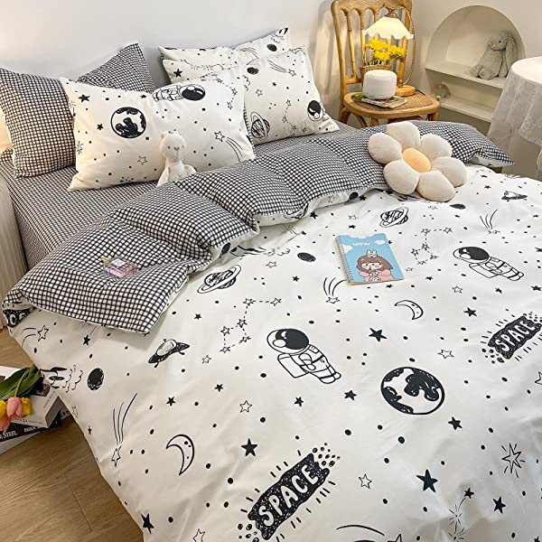 New Cartoon Animals Elephant Print Duvet Cover Sets for Kids 100% Cotton Reversible Soft 3 Pieces Kids Bedding Duvet Cover Pillowcases Kawaii Cloud Bedding Sets, Queen/Full Full/Queen (1 Duvet Cover + 2 Pillowcases) Multi A00 Elephant Bunny Balloon