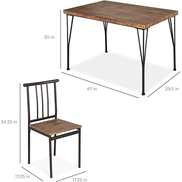 Best Choice Products 5-Piece Metal and Wood Indoor Modern Rectangular Dining Table Furniture Set for Kitchen, Dining Room, Dinette, Breakfast Nook w/ 4 Chairs - Brown