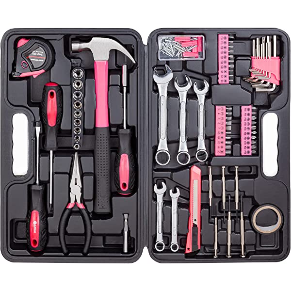 CARTMAN 148Piece Tool Set General Household Hand Tool Kit with Plastic Toolbox Storage Case Socket and Socket Wrench Sets Red