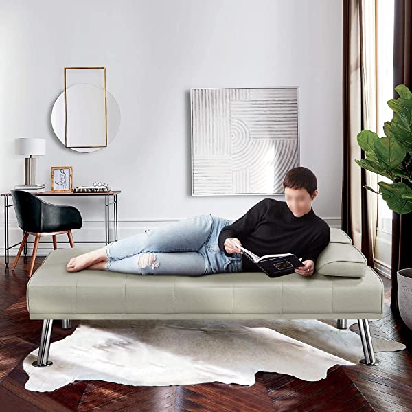 YAHEETECH Linen Fabric Modern Sofa Bed Sectional Couch Bed Folding Recliner Sleeper Reversible Loveseat Convertible Daybed, 2 Cup Holders, 3 Angles, 772lb Capacity, Removable Armrests, Dark Gray