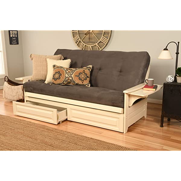 Kodiak Furniture Futon Set, Full, White Suede Navy