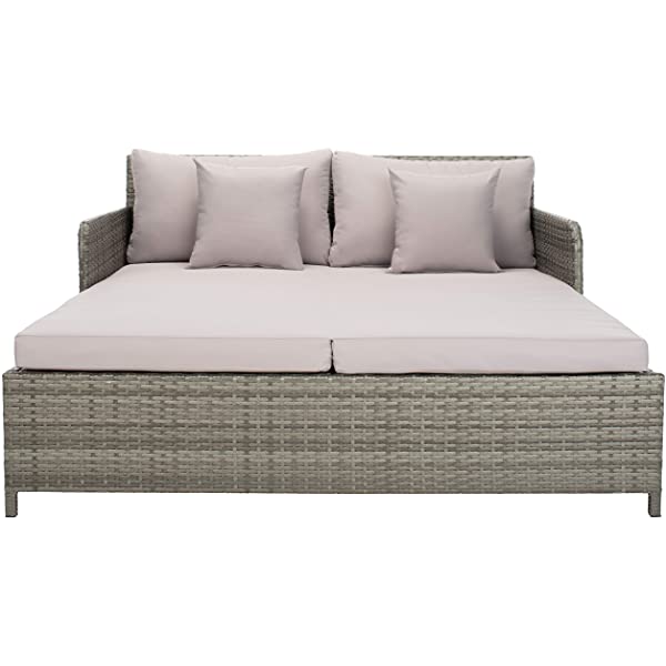 Safavieh Outdoor Collection Cadeo Brown Cushion Daybed PAT7500C, Grey/White