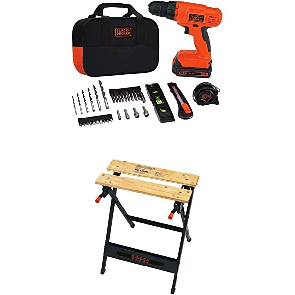 BLACK+DECKER 20V MAX Drill & Home Tool Kit, 34 Piece (BDCD120VA) , Orange Drill Project Kit
