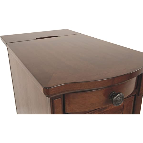 Signature Design by Ashley Tyler Creek Rustic Chair Side End Table with Pull-Out Tray & USB Ports, Brown Blackish Brown Table